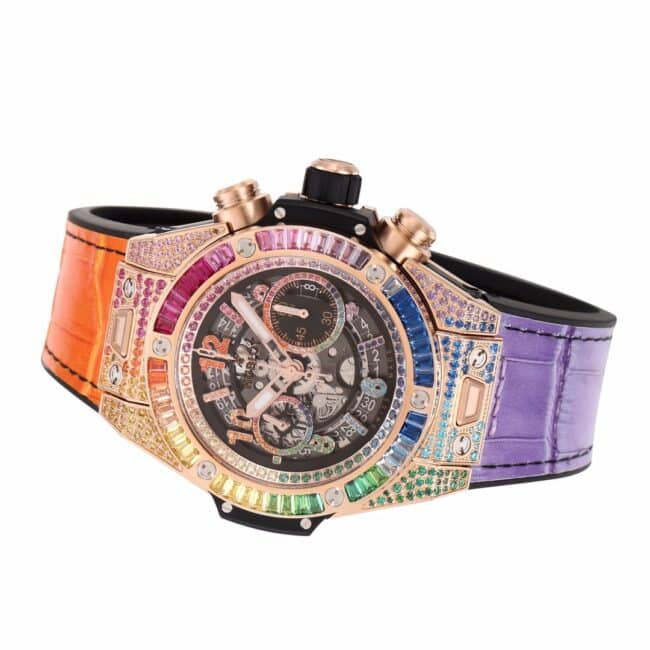 top-tier watch Hublot watch BIG BANG Unico big bang series rainbow full diamond men's watch front view