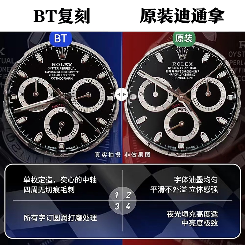 BTDaytona comparison with original review 2022 latest replicaRolexPanda DaytonaV2 upgraded crystal comparison chart