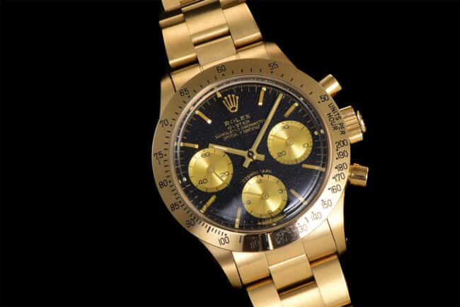 top-tier watch Rolex manual chronographmovement retro series 18K gold black dial men's watch front view