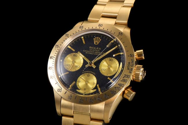 top-tier watch Rolex manual chronographmovement retro series 18K gold black dial men's watch front view
