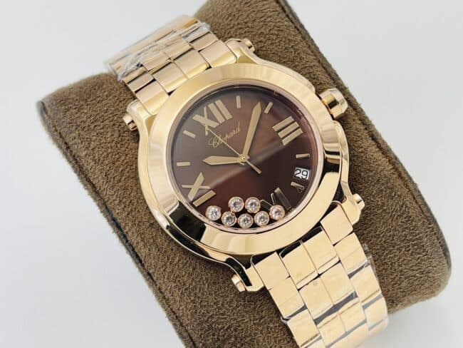 YF factory top-tier watch ChopardHAPPY DIAMONDS series 18k gold ladies watch front view