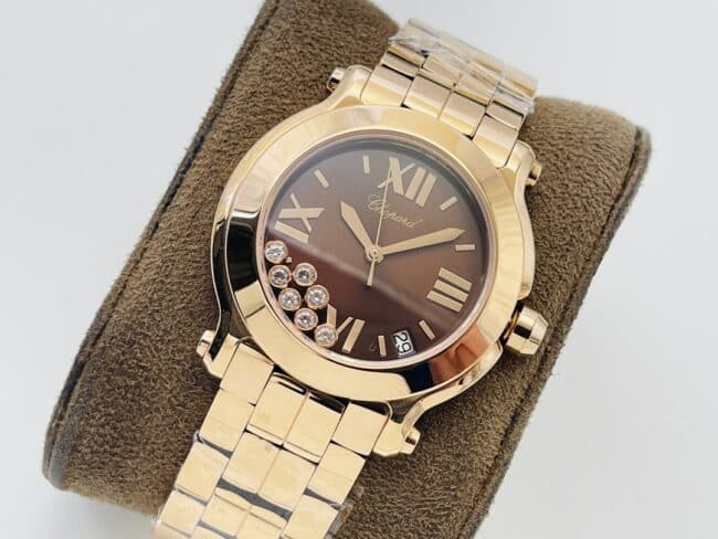 YF factory top-tier watch ChopardHAPPY DIAMONDS series 18k gold ladies watch front view