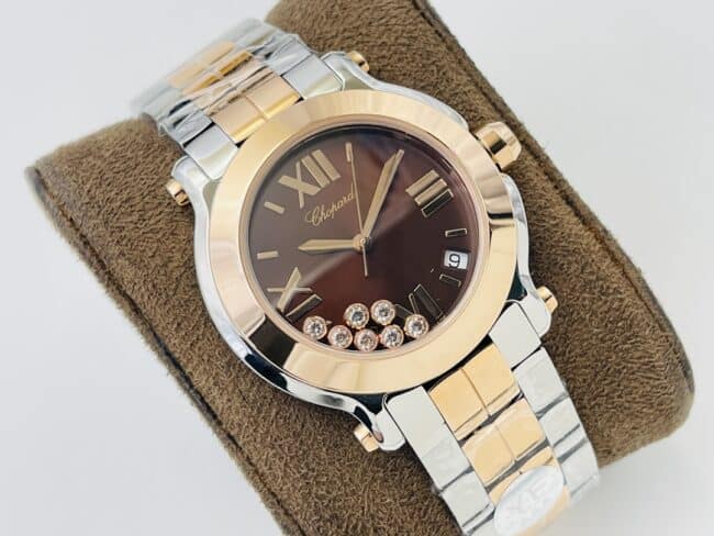 YF factory top-tier watch Chopard HAPPYDIAMONDS series indirect rose gold with diamond ladies watch front view