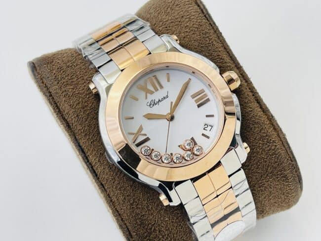 YF factory top-tier watch ChopardHAPYDIAMONDS series ladies indirect rose golddial watch with diamonds front view