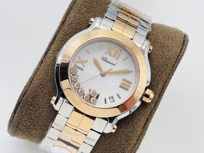 YF factory top-tier watch ChopardHAPYDIAMONDS series ladies indirect rose golddial watch with diamonds front view