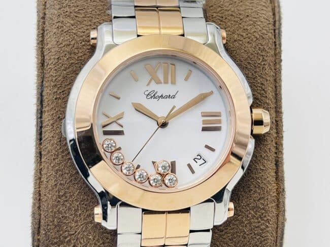 YF factory top-tier watch ChopardHAPYDIAMONDS series ladies indirect rose golddial watch with diamonds front view
