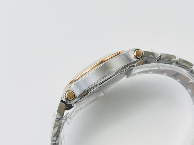 YF factory top-tier watch ChopardHAPYDIAMONDS series ladies indirect rose golddial watch with diamonds side view