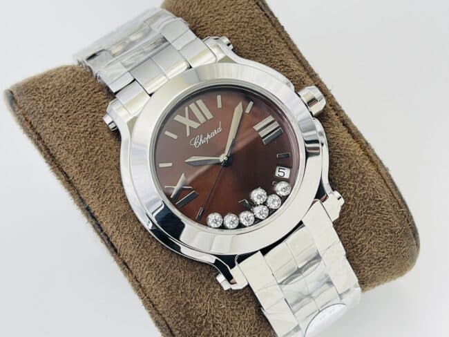 YF Factory top watch Chopard Happy Diamonds series white steel red bottom diamond ladies wristwatch front view