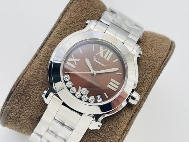 YF Factory top watch Chopard Happy Diamonds series white steel red bottom diamond ladies wristwatch front view