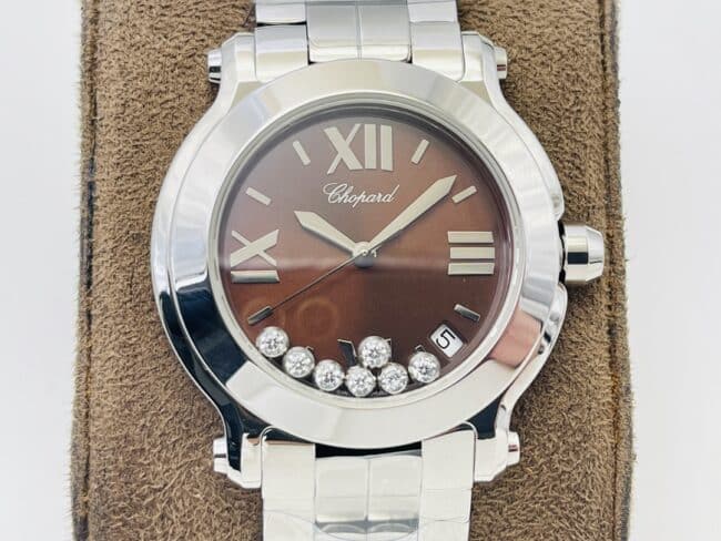 YF Factory top watch Chopard Happy Diamonds series white steel red bottom diamond ladies wristwatch front view
