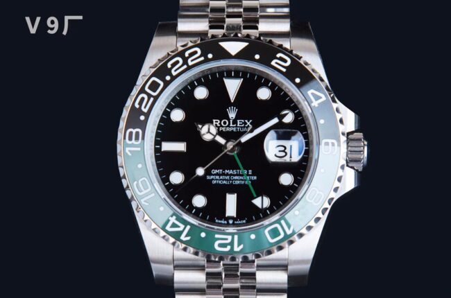V9 factory top-tier replicaRolexGMT-MasterGMT V4 black and green ceramic bezel3285 all-in-one blue hairspring men's watch front view