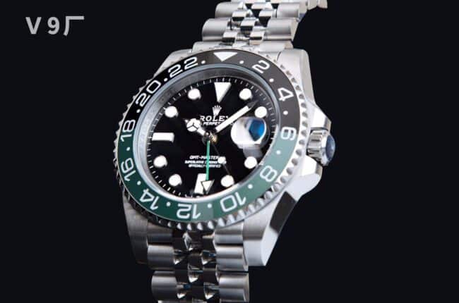 V9 factory top-tier replicaRolexGMT-MasterGMT V4 black and green ceramic bezel3285 all-in-one blue hairspring men's watch front view