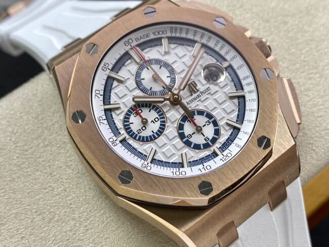 top-tier replicaAudemars PiguetRoyal Oak offshore 26400 watch 18K rose gold white dial men's mechanical watch front view