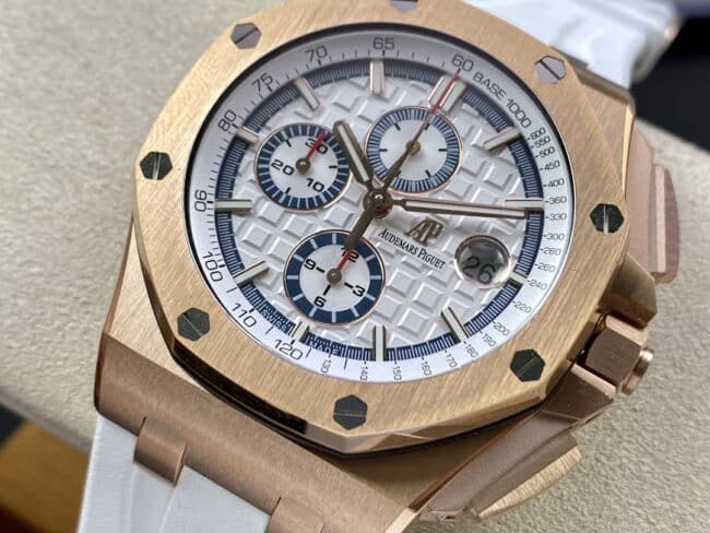 top-tier replicaAudemars PiguetRoyal Oak offshore 26400 watch 18K rose gold white dial men's mechanical watch front view