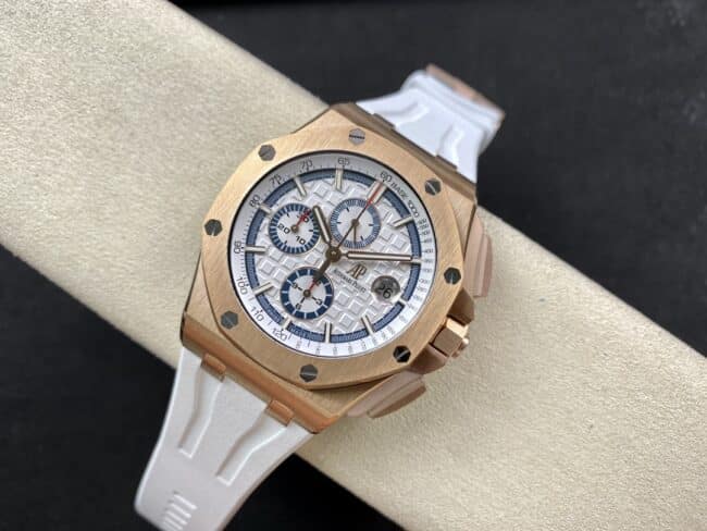 top-tier replicaAudemars PiguetRoyal Oak offshore 26400 watch 18K rose gold white dial men's mechanical watch front view