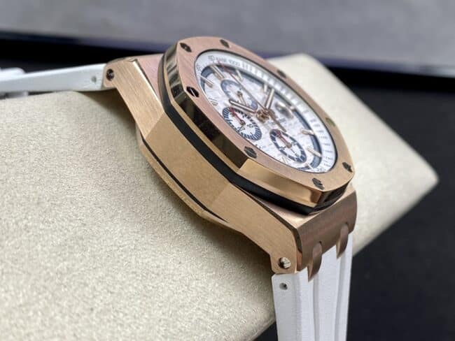 top-tier replicaAudemars PiguetRoyal Oak offshore 26400 watch 18K rose gold white dial men's mechanical watch side view