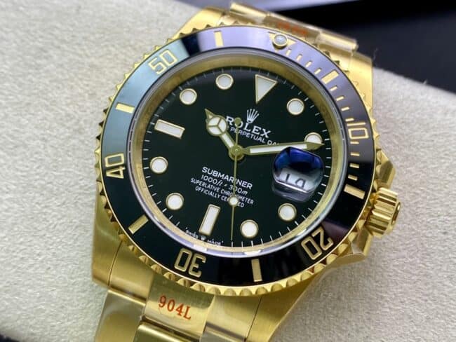 VS Factorytop-tier replicaRolex all gold Black Submariner men's mechanical watch 41mm new shell type genuine mold opening front view