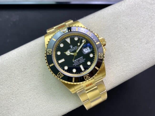 VS Factorytop-tier replicaRolex all gold Black Submariner men's mechanical watch 41mm new shell type genuine mold opening front view