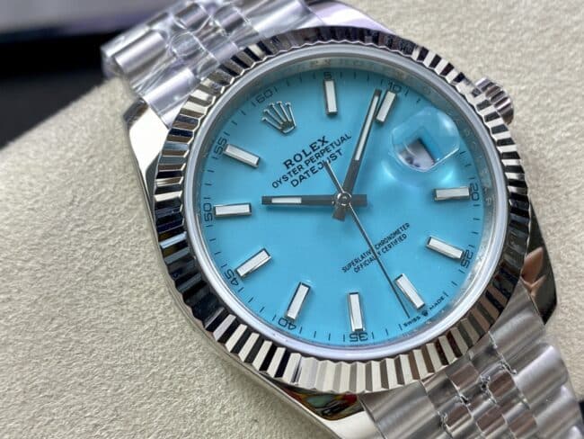 top-tier replica2022 official new product color Rolex Tiffany Blue Datejust41mm men's mechanical watch front view