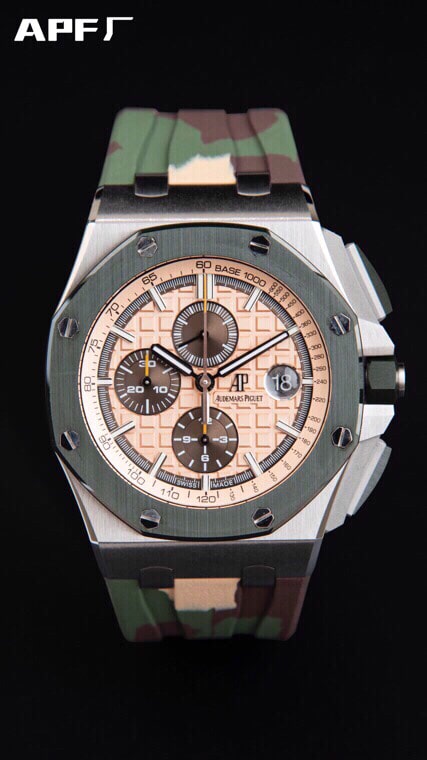top-tiersuper cloneAPFgreen dialAudemars PiguetRoyal Oak Offshore 26400 watch front view