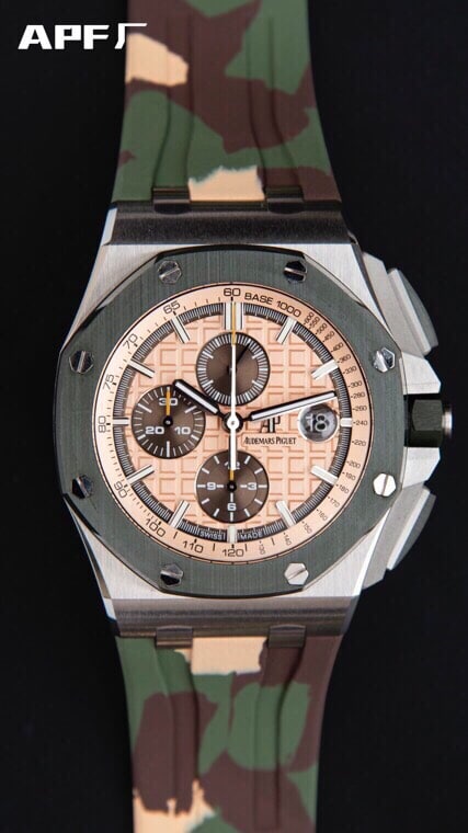 top-tiersuper cloneAPFgreen dialAudemars PiguetRoyal Oak Offshore 26400 watch front view