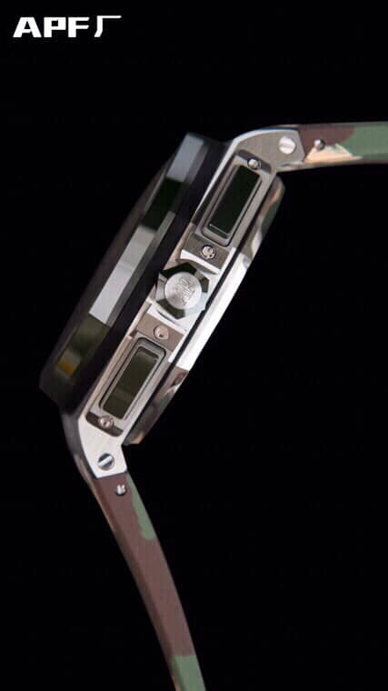 side view of top-tiersuper cloneAPFgreen dialAudemars PiguetRoyal Oak Offshore 26400 top-tier watch