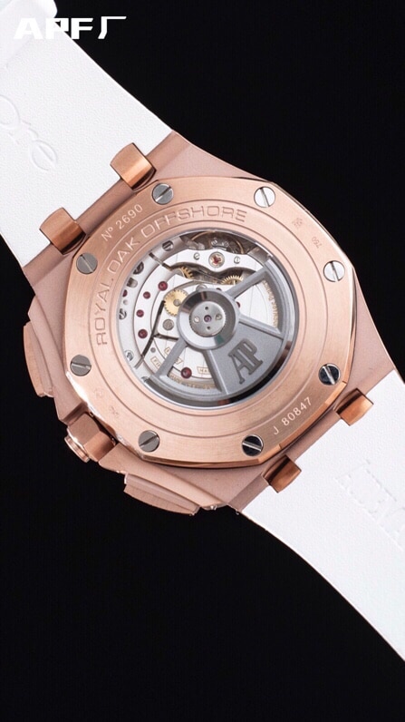top-tiersuper cloneAPFrose goldwhite dialAudemars PiguetRoyal Oak offshore 26400 watch top movement picture