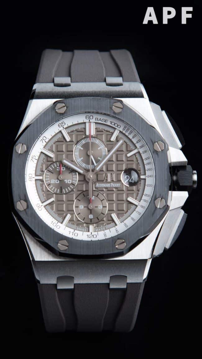 top-tiersuper cloneAPFAudemars PiguetRoyal Oak offshore 26400 watch gray plate front view