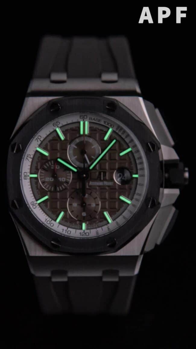 top-tiersuper cloneAPFAudemars PiguetRoyal Oak offshore 26400 watch gray plate concentrated on research and development lume map
