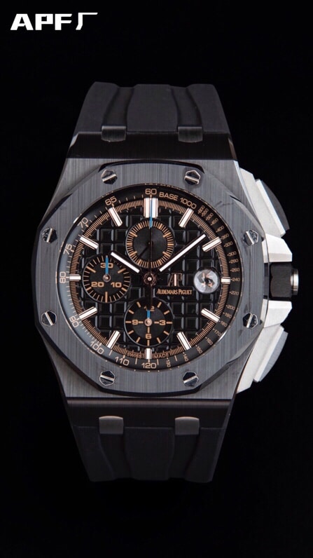 Front view of Dachang high-quality replicaAPFAudemars PiguetRoyal Oak offshore black dial26400ceramicchronograph watch devoted to research and development