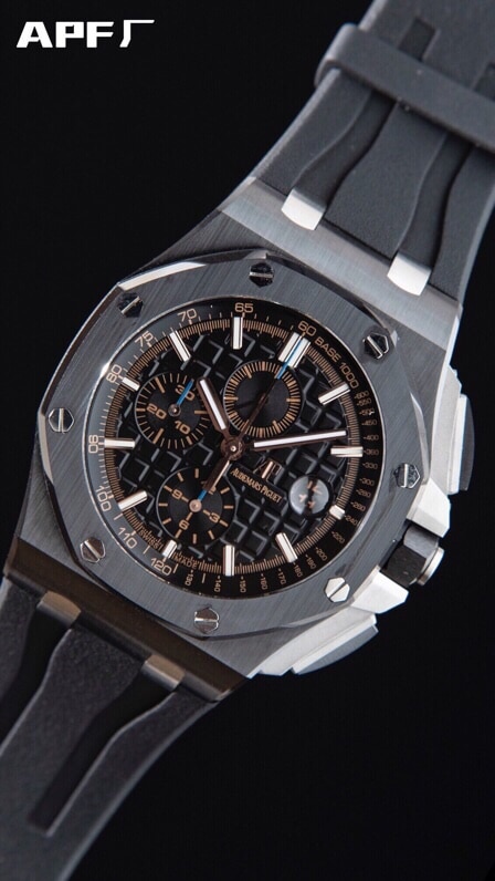 Front view of Dachang high-quality replicaAPFAudemars PiguetRoyal Oak offshore black dial26400ceramicchronograph watch devoted to research and development
