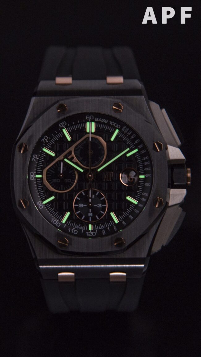 top-tier APFAudemars PiguetRoyal Oak offshore 26400ceramicchronograph gray dial watch detail shots