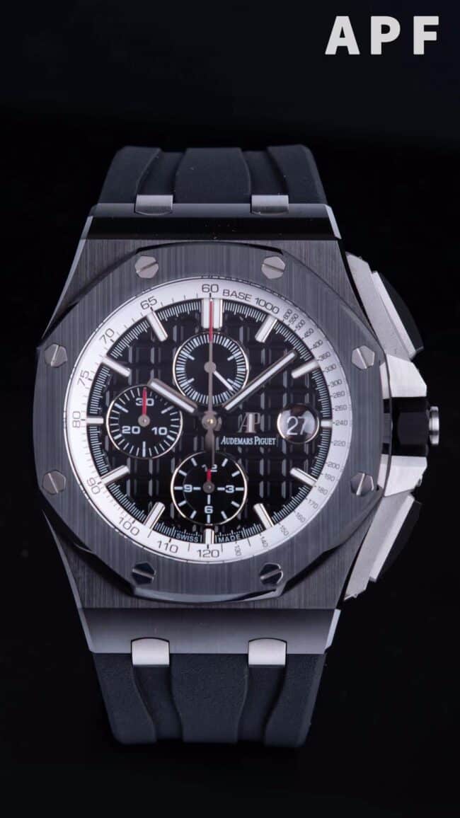 top-tiersuper cloneAPFblack dialAudemars PiguetRoyal Oak Offshore 26400ceramicchronograph watch front view