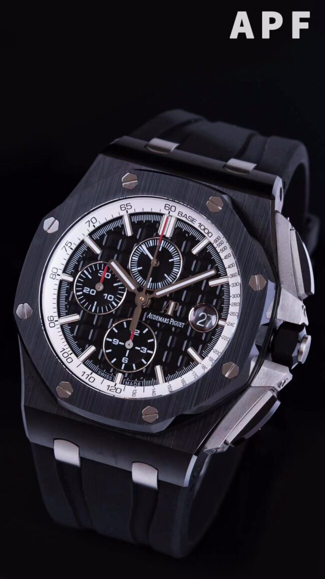 top-tiersuper cloneAPFblack dialAudemars PiguetRoyal Oak Offshore 26400ceramicchronograph watch front view