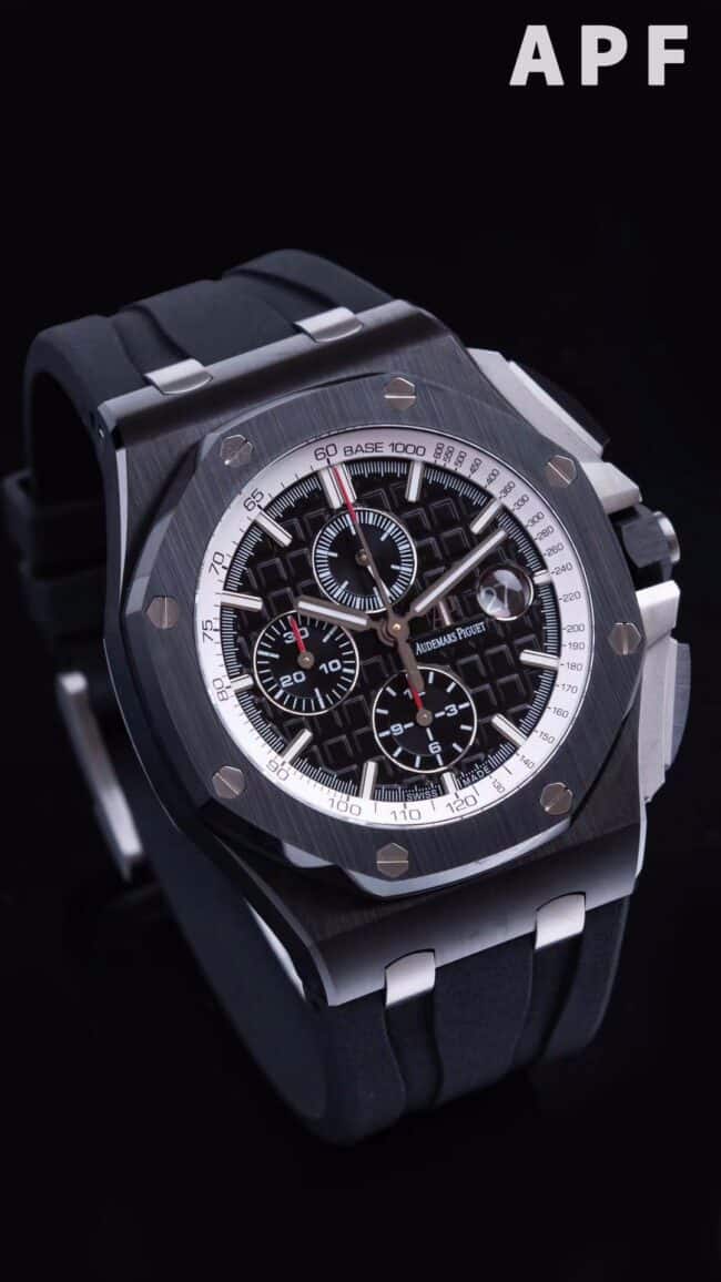 top-tiersuper cloneAPFblack dialAudemars PiguetRoyal Oak Offshore 26400ceramicchronograph watch front view