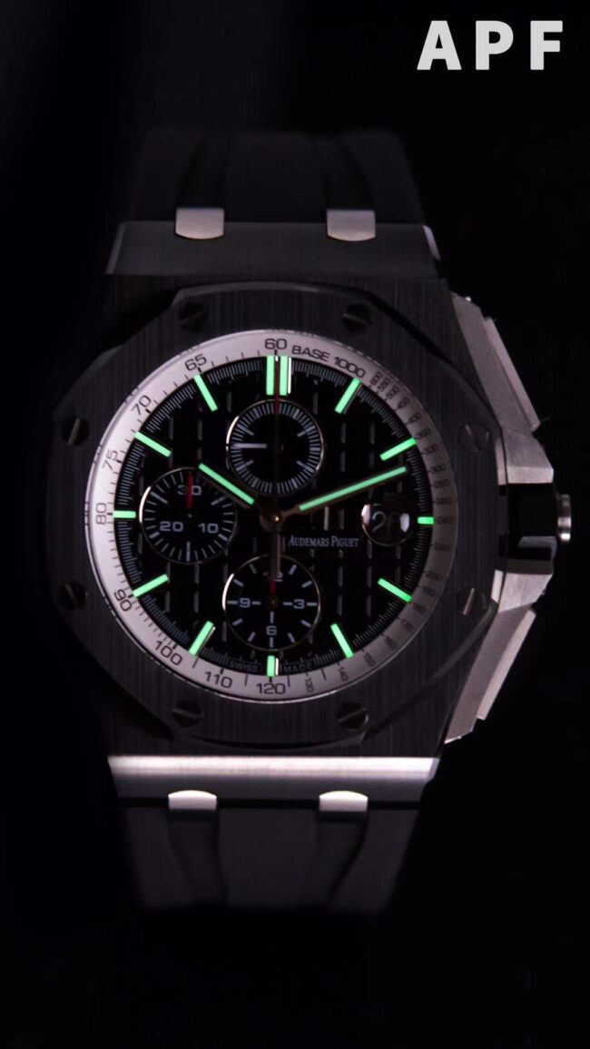 top-tiersuper cloneAPFblack dialAudemars PiguetRoyal Oakoffshore26400ceramicchronograph watchdetail shots