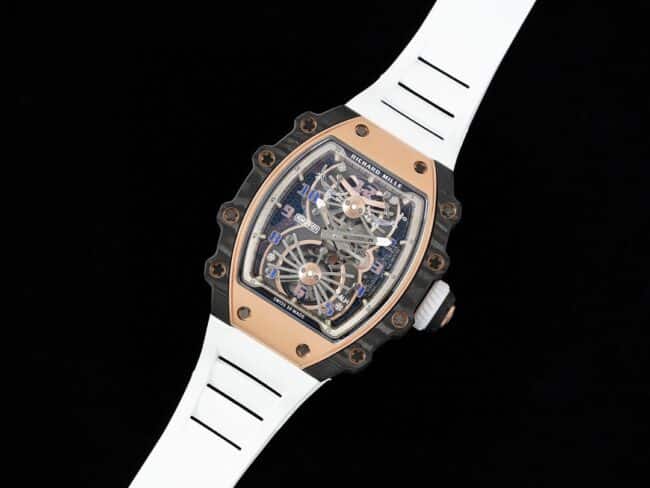 Top-tier super cloneRichard Millerose gold creates a real wrist aircraft RM 21-01 aerodynamic tourbillon watch front view