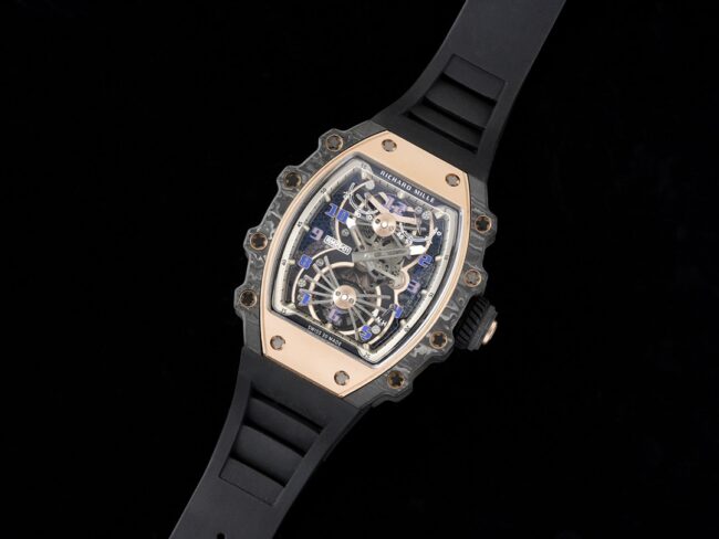 Top-tier super cloneRichard Millerose gold creates a real wrist aircraft RM 21-01 aerodynamic tourbillon watch front view