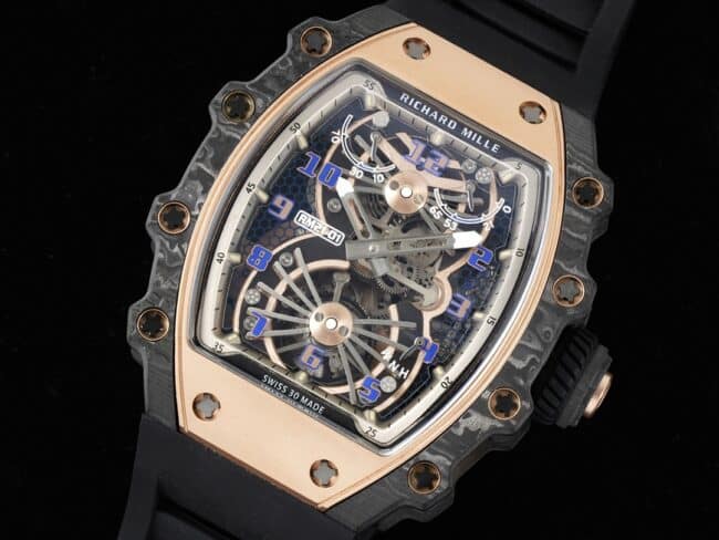 top-tier super cloneRichard Millerose gold creates a real wrist aircraft RM 21-01 aerodynamic tourbillon watch detail shots