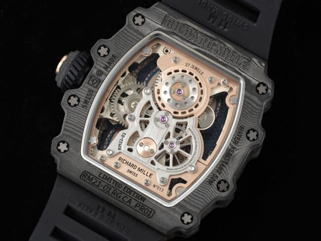 Top-tier super cloneRichard Millerose gold creates a real wrist aircraft RM 21-01 aerodynamic tourbillon watch movement picture
