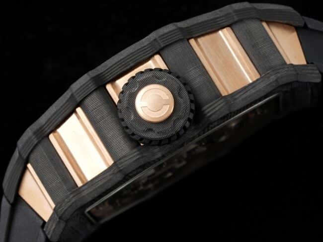 Top-tier super cloneRichard Millerose gold creates a real wrist aircraft RM 21-01 aerodynamic tourbillon watch side view