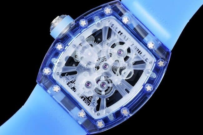 The extraordinary movement quality RM12-01 tourbillons apphire crystal transparent version movement picture reproduced by the high-quality Richard Milleblue dial from the famous manufacturer