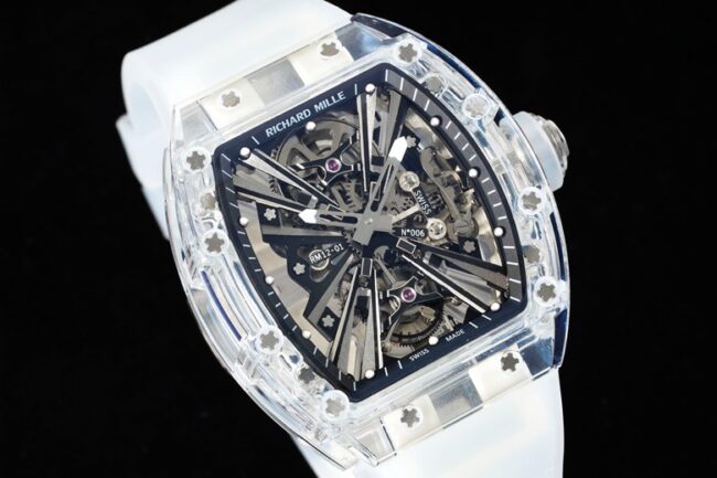 High-quality Richard Mille white steel reproduces the extraordinary sports quality generation legend RM12-01 tourbillonsapphire crystal transparent version front view