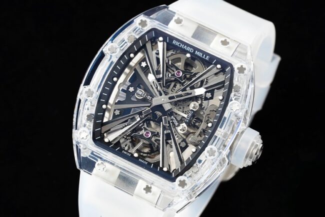 High-quality Richard Mille white steel reproduces the extraordinary sports quality generation legend RM12-01 tourbillonsapphire crystal transparent version front view