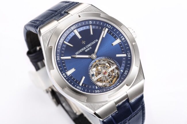 Top BBR Vacheron Constantin Overseas tourbillon, peak appearance, king of steel watches, blue dial, front view