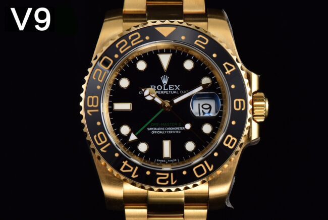 Front view of the full range of high-quality V9RolexGMT-MasterGMTblack dial watches from major manufacturers