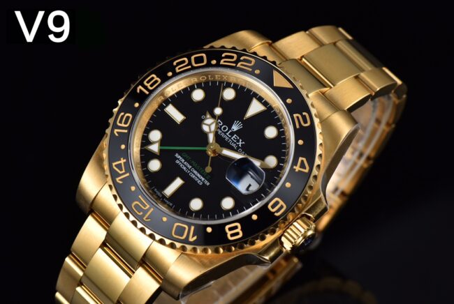 Front view of the full range of high-quality V9RolexGMT-MasterGMTblack dial watches from major manufacturers