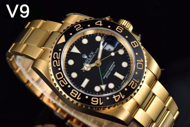 Front view of the full range of high-quality V9RolexGMT-MasterGMTblack dial watches from major manufacturers