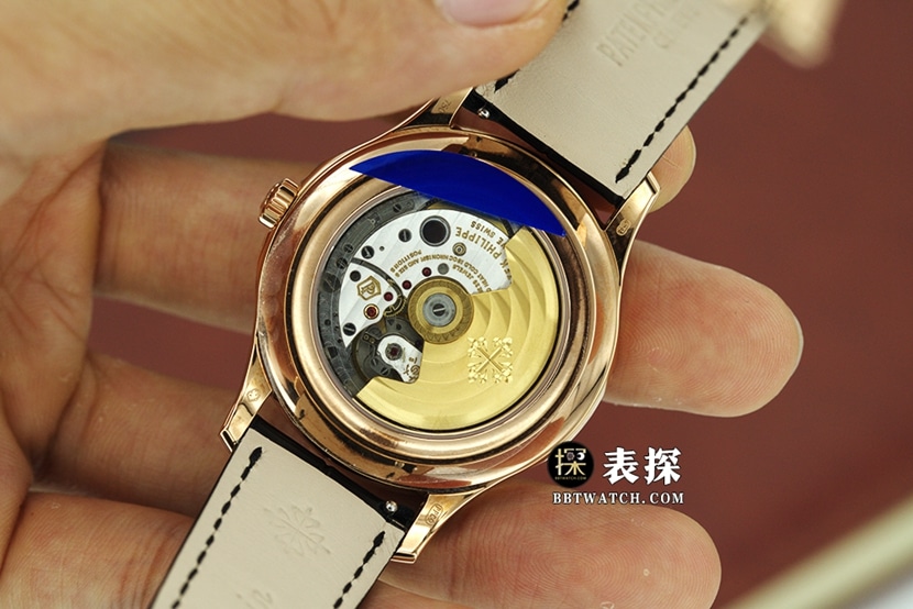 GR factory complications Patek Philippe1:1replica watch olive green dialrose goldleather strap model 5205R-011caseback live photo