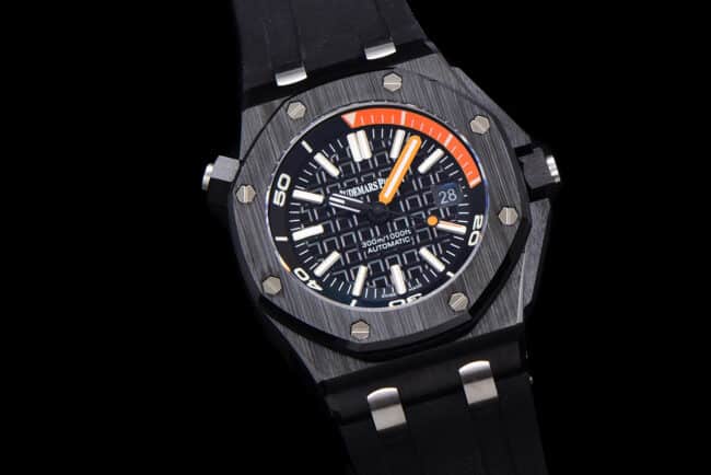 collectible AP 15707 black luminous ceramic classic watch front view